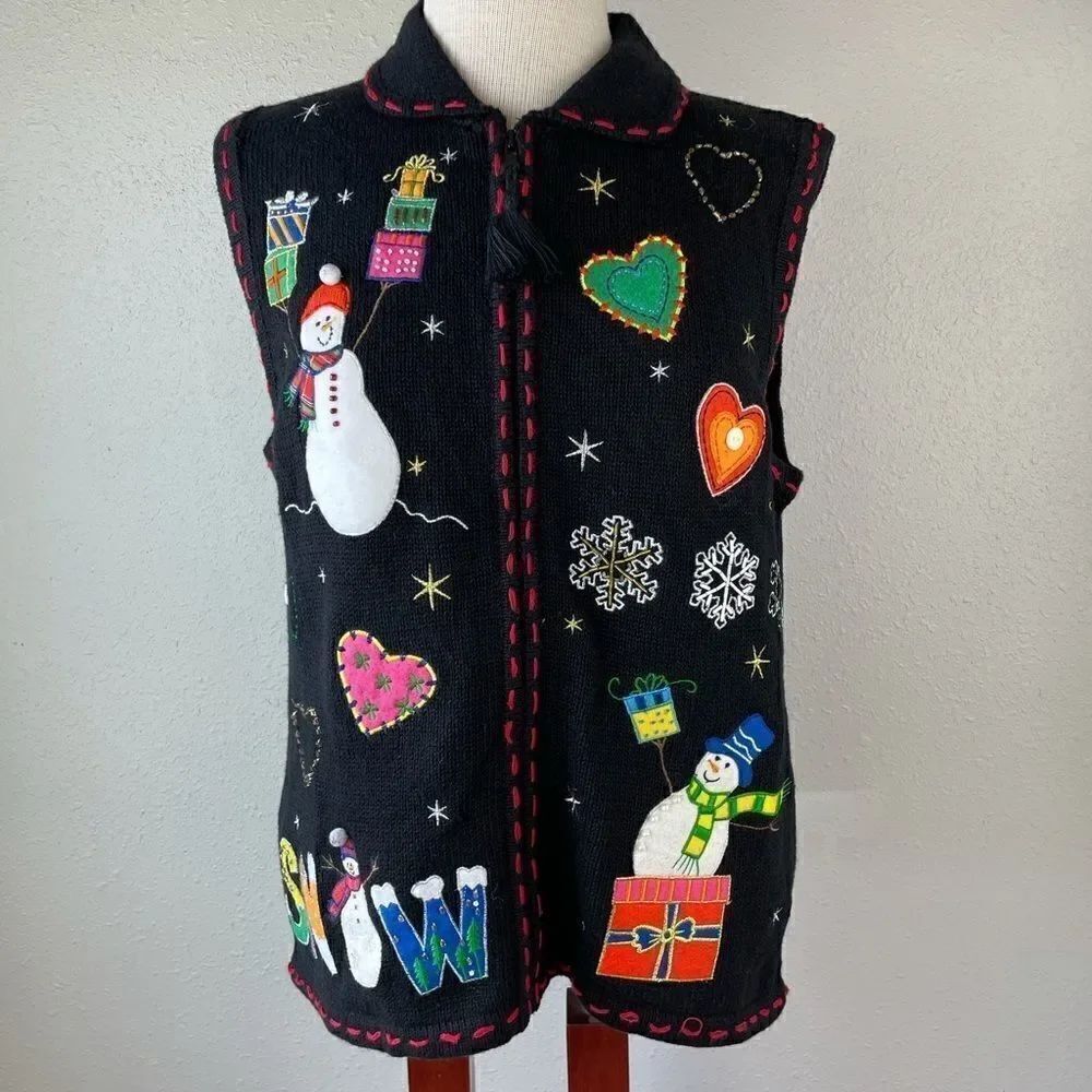 NWT Reference Point Full Zip Sleeveless Christmas Sweater Size M